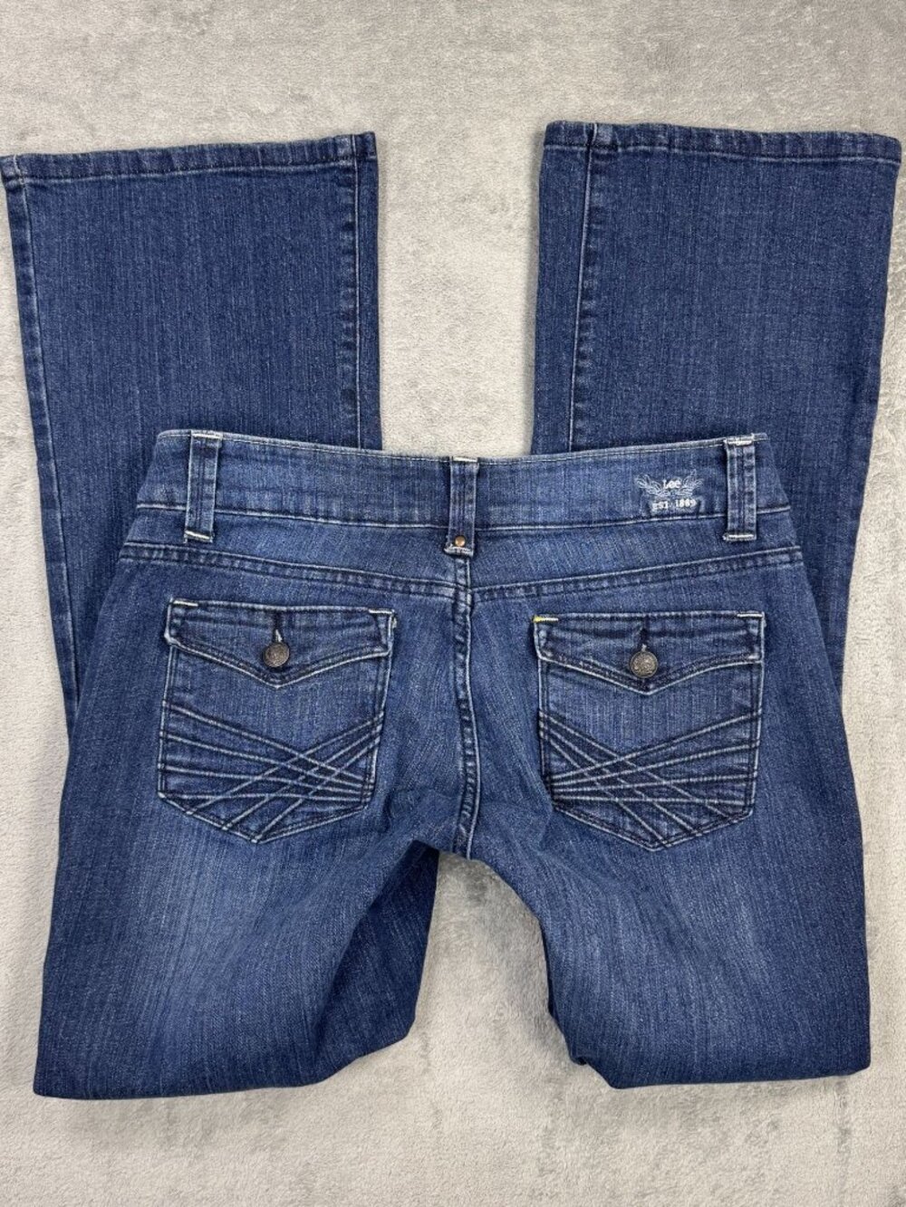 Lee Perfect Fit Mid Rise Bootcut Jeans Womens 12S Western Grunge Stretch Blue